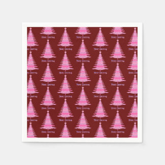 Elegant Pink Christmas Tree Pattern Red Napkin