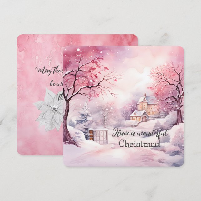 Elegant Pink Christmas Tree Scene In Winter  Card (Front/Back)