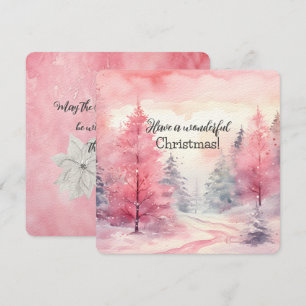 Elegant Pink Christmas Tree Scene In Winter Card