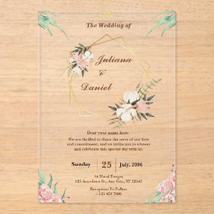 Elegant Pink Clear Acrylic Wedding Invitations