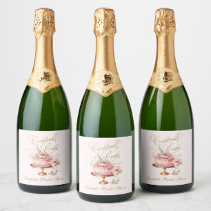 Elegant Pink Cocktails and Cake Bridal Shower Sparkling Wine Label
