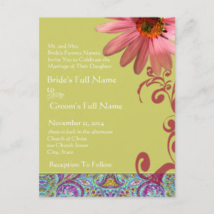 Elegant Pink ConeFlower Paisley Wedding Invitation Postcard