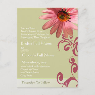 Elegant Pink ConeFlower Wedding Invitation Postcard