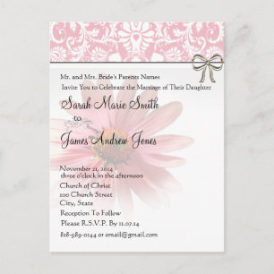 Elegant Pink ConeFlowerWedding Invitation Postcard