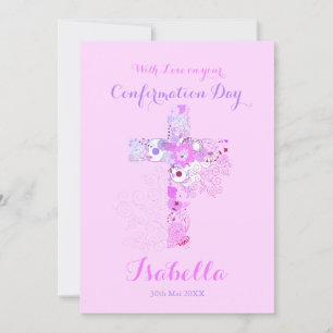Elegant pink confirmation floral cross card