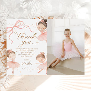 Elegant Pink Coquette Ballerina Birthday Photo Thank You Card