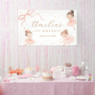 Elegant Pink Coquette Ballerina Girl Birthday Banner