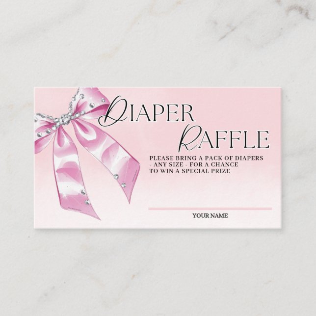 Elegant Pink Coquette Bow Diaper Raffle  Enclosure Card (Front)