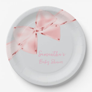 Elegant Pink Coquette Bow Girl Baby Shower 22.9 cm Paper Plate