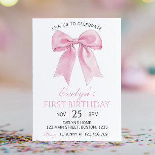 Elegant Pink Coquette Bow Girl Birthday Invitation