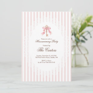 Elegant Pink Coquette Gold Key Housewarming Invitation