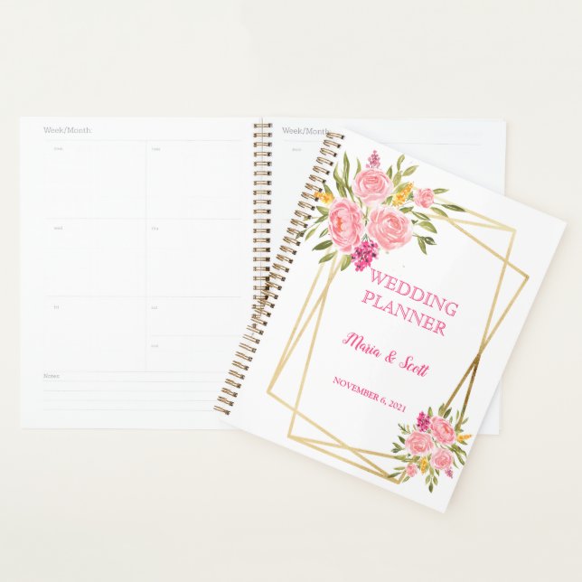 Elegant Pink Coral Floral and Gold Wedding  Planner (Display)