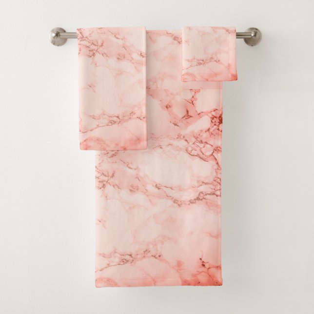 Elegant Pink Coral Marble Bath Towel Set (Insitu)