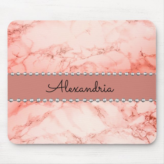 Elegant Pink Coral Marble Personalized Mouse Pad (Front)