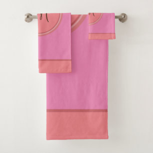 Elegant Pink Coral Modern Monogram Bath Towel Set