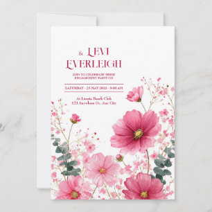 Elegant Pink Cosmos Eucalyptus Watercolor Invitation