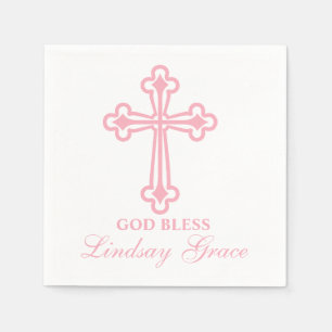 Elegant Pink Cross Baptism Personalized Napkin