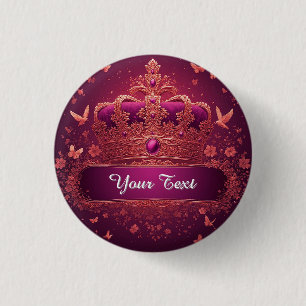 Elegant Pink Crown With Gold Embellishments 1 Inch Round Button