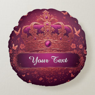 Elegant Pink Crown With Gold Embellishments Round Pillow