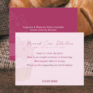Elegant Pink Cupcake Bread Care Instructions Thank You Card