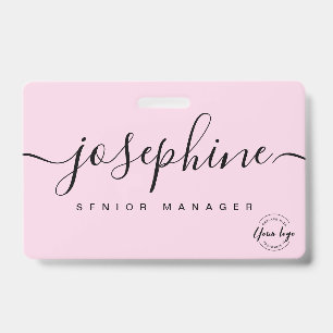 Elegant Pink custom business logo script name Badge