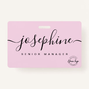 Elegant Pink custom business logo script name Badge