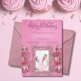 Elegant Pink Custom Photo Teen Birthday Invitation