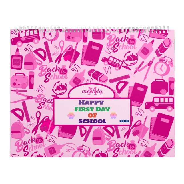 elegant pink Customizable Back to School Pattern Calendar (Cover)