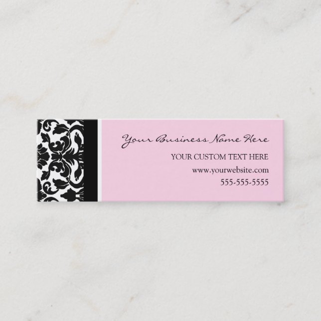 Elegant Pink Damask Business Cards (Front)