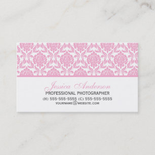 Elegant Pink Damask Pattern Business Card