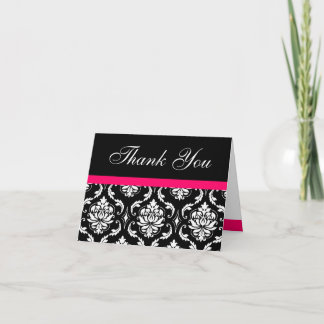 Elegant Pink Damask Wedding Thank You Note Card