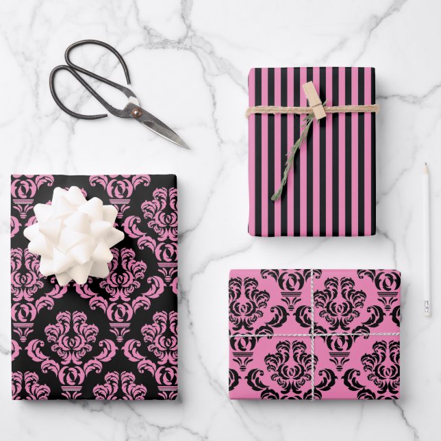 Elegant Pink Damask Wrapping Paper Sheet (Front)