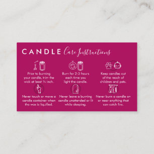 Elegant Pink Dark Candle Care Instructions Business Card