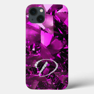 Elegant pink design with faux diamond letter D iPhone 13 Case