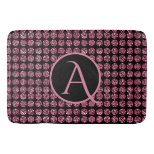 Elegant Pink Diamond Gems Sparkle Monogram Initial Bath Mat