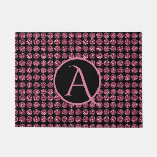 Elegant Pink Diamond Gems Sparkle Monogram Initial Doormat