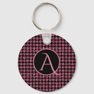 Elegant Pink Diamond Gems Sparkle Monogram Initial Keychain
