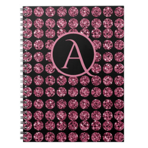 Elegant Pink Diamond Gems Sparkle Monogram Initial Notebook