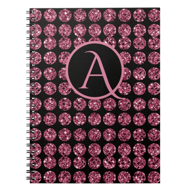 Elegant Pink Diamond Gems Sparkle Monogram Initial Notebook (Front)