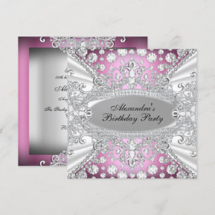 Elegant Pink Diamond Jewel Birthday Party Invite