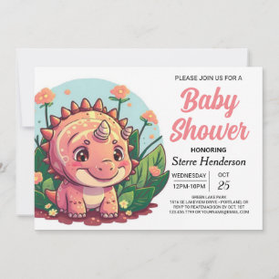Elegant Pink Dinosaur Girl Baby Shower  Invitation