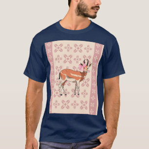 Elegant Pink Doe-patterned Christmas T-Shirt