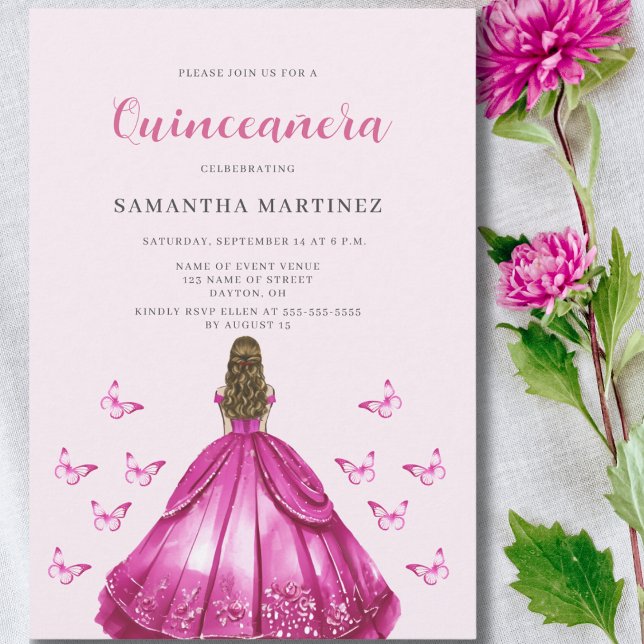 Elegant Pink Dress Quinceañera Invitation (Creator Uploaded)