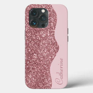 Elegant Pink Drip Glitter Custom Personalize Name iPhone 13 Pro Case
