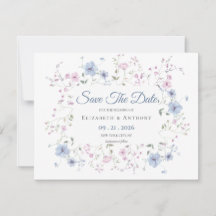 Elegant Pink & Dusty Blue Floral Wedding  Save The
