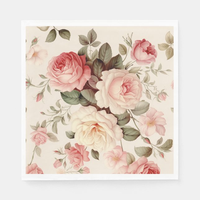 Elegant Pink English Roses Napkin (Front)
