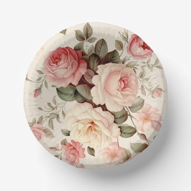 Elegant Pink English Roses Paper Plate (Front)