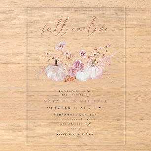 Elegant Pink Fall Pumpkin Wedding Acrylic Invitations
