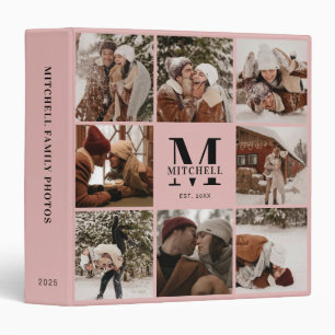 Elegant Pink Family Monogram Photo Collage Album Binder