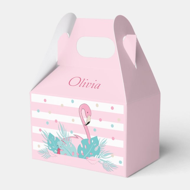Elegant Pink Flamingo and Tropical Leaves Favor Box (Front Side)